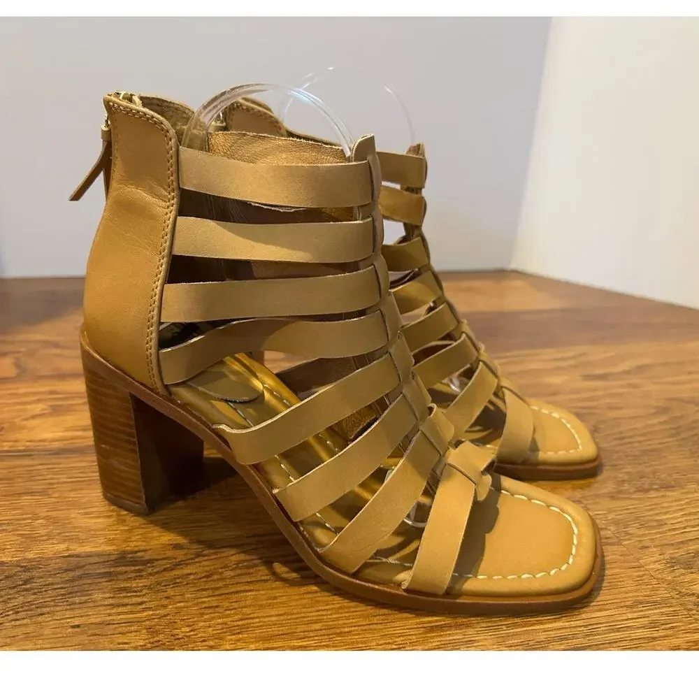 Sofft Women's Stratford Leather Cage Block Heel Sandals – Tan – Sz 9 – NWOB